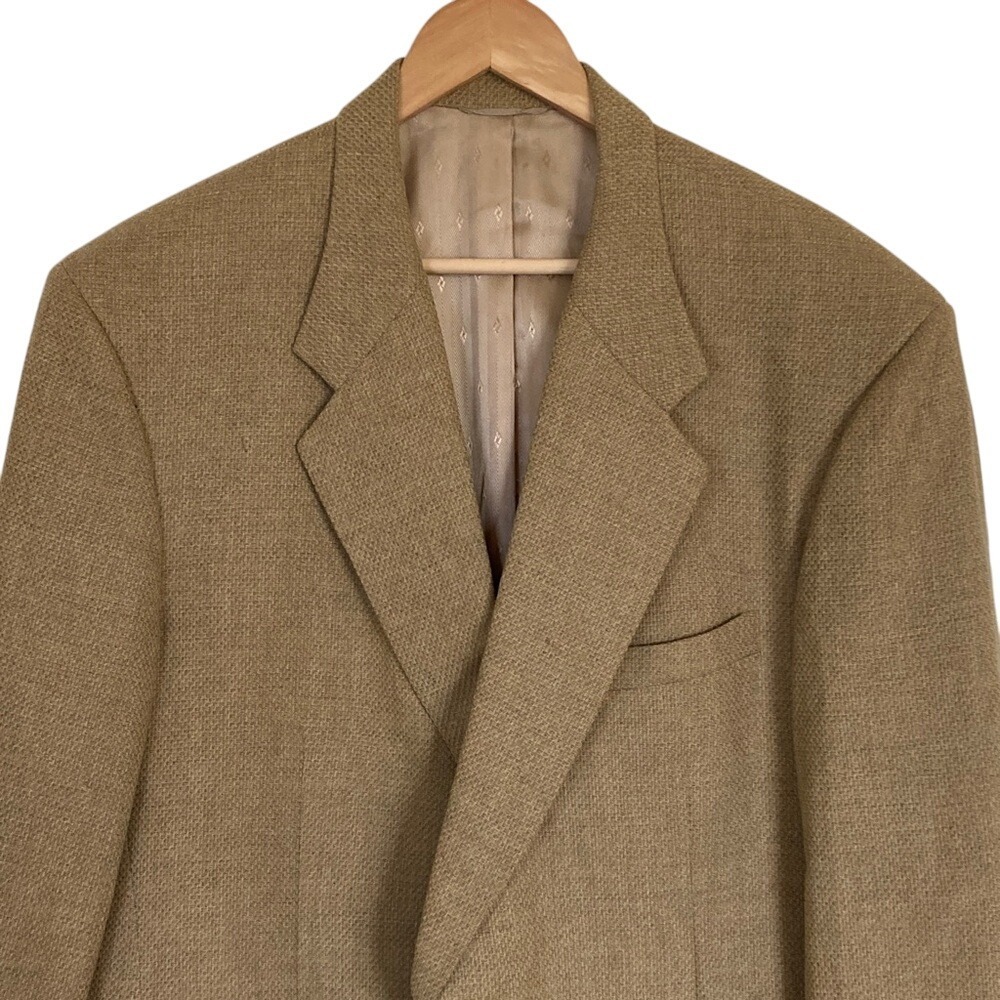 Tom James Bespoke Mens Filo A Mano 2‎ Button Blazer Size 50R Tan Grey Bronze